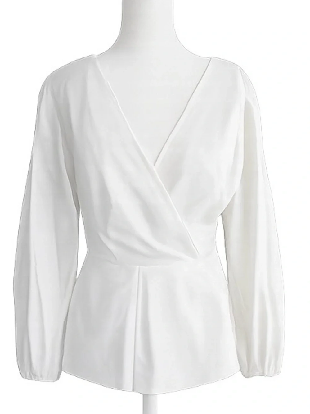 J.Crew White Cotton Poplin Faux Wrap Peplum Blouse Puff Sleeve Size 8
